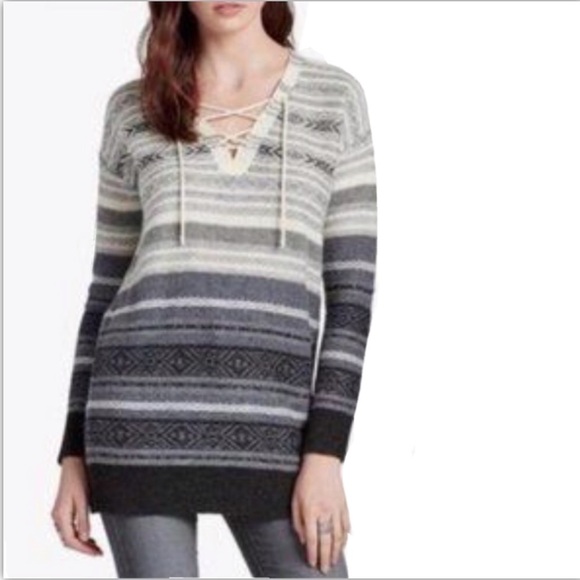 Lucky Brand | Cloud Jersey Sweatshirt Womens Size M Gray Lace Up Knit Pullover - Picture 4 of 9